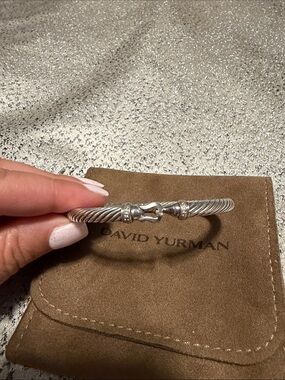 David Yurman Sterling Silver Cable Hook Bracelet w/ diamonds